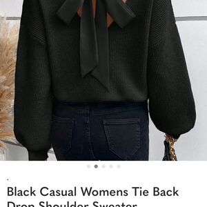 Black Casual Womens Tie Back Drop Shoulder Sweater